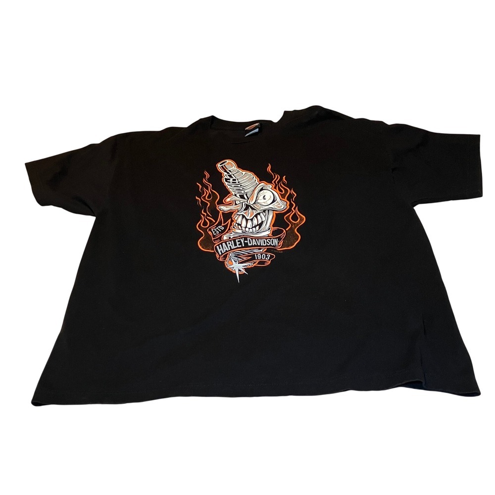 Harley-Davidson T-Shirt Mens 2XL Black Spark Plug Skull Beaumont TX
